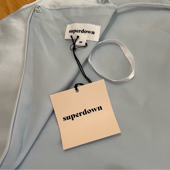 Superdown Billie Drape Midi Dress Dusty Blue Satin Size Medium NWT - Picture 7 of 13